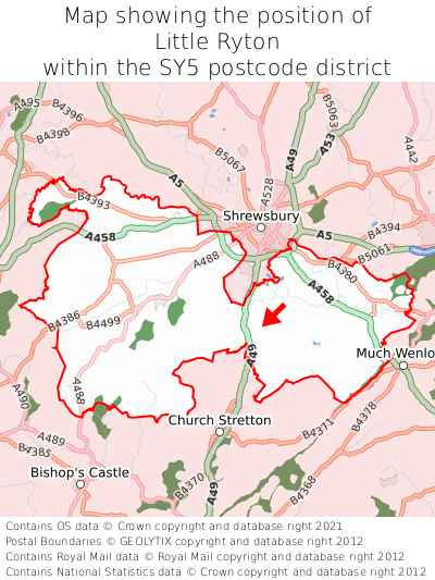 Map showing location of Little Ryton within SY5