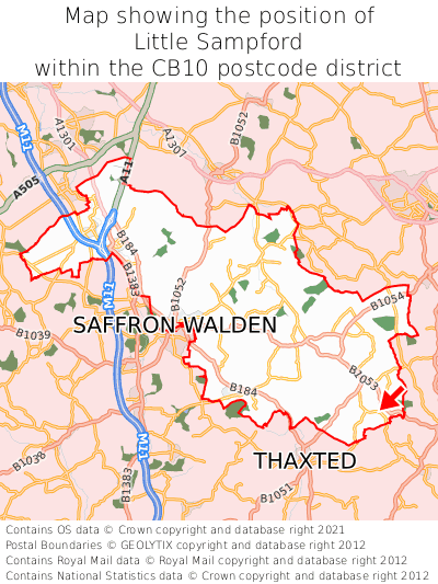 Map showing location of Little Sampford within CB10