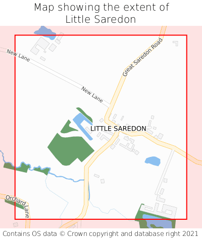 Map showing extent of Little Saredon as bounding box