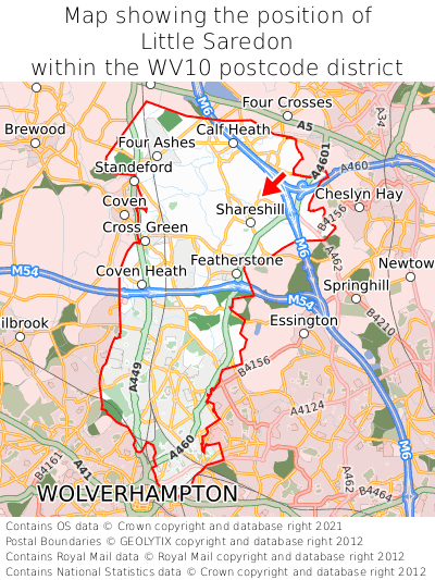 Map showing location of Little Saredon within WV10