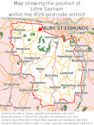 Map showing location of Little Saxham within IP29