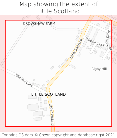 Map showing extent of Little Scotland as bounding box