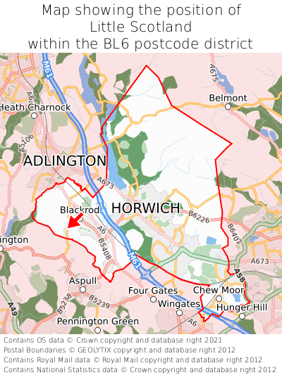 Map showing location of Little Scotland within BL6