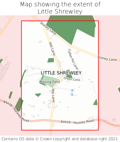 Map showing extent of Little Shrewley as bounding box