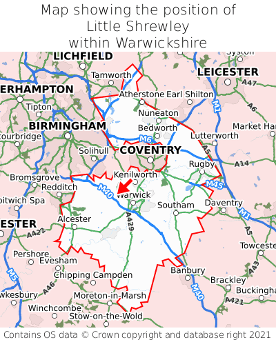 Map showing location of Little Shrewley within Warwickshire