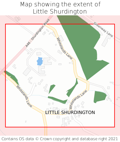 Map showing extent of Little Shurdington as bounding box