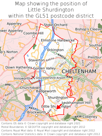 Map showing location of Little Shurdington within GL51