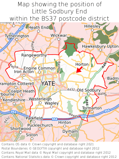 Map showing location of Little Sodbury End within BS37