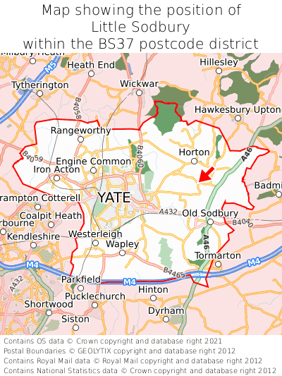 Map showing location of Little Sodbury within BS37