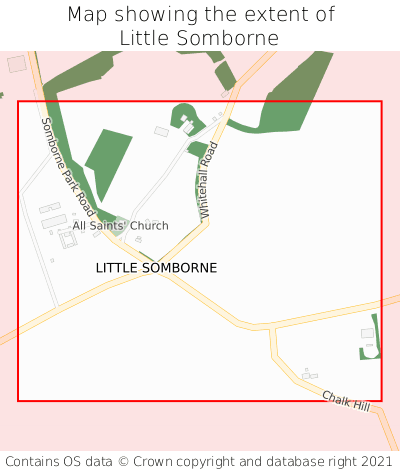 Map showing extent of Little Somborne as bounding box