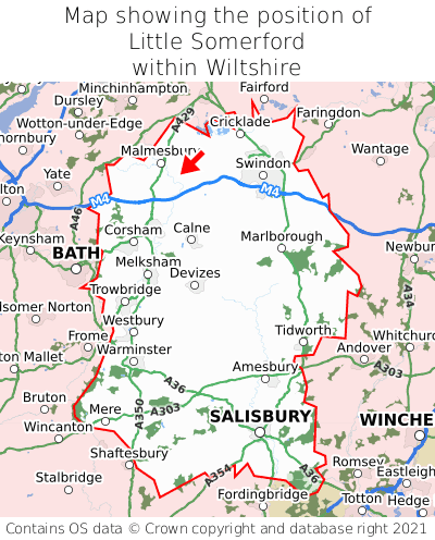 Map showing location of Little Somerford within Wiltshire
