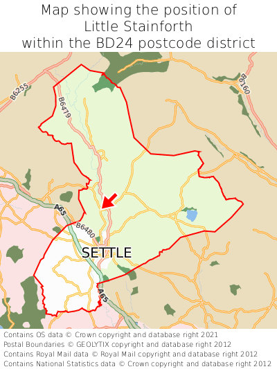 Map showing location of Little Stainforth within BD24