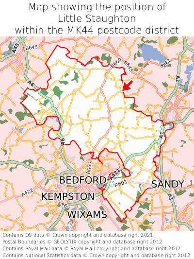 Map showing location of Little Staughton within MK44