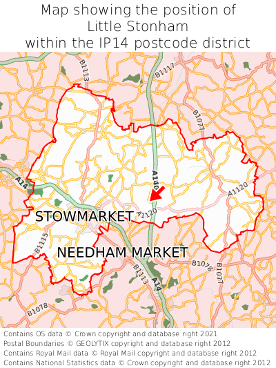 Map showing location of Little Stonham within IP14
