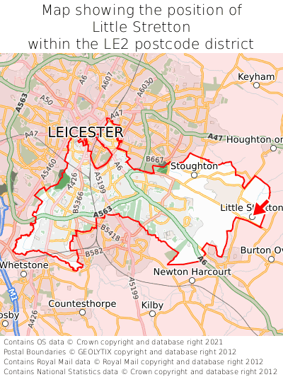 Map showing location of Little Stretton within LE2