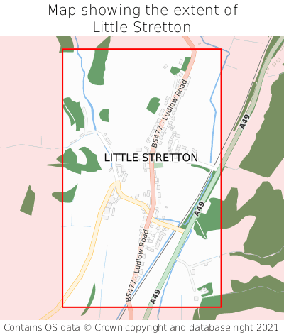 Map showing extent of Little Stretton as bounding box