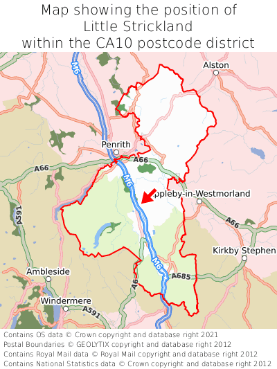 Map showing location of Little Strickland within CA10