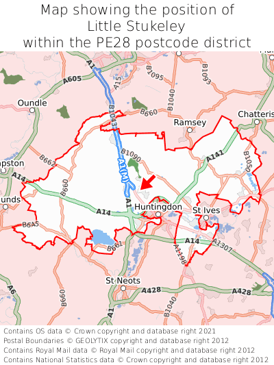 Map showing location of Little Stukeley within PE28