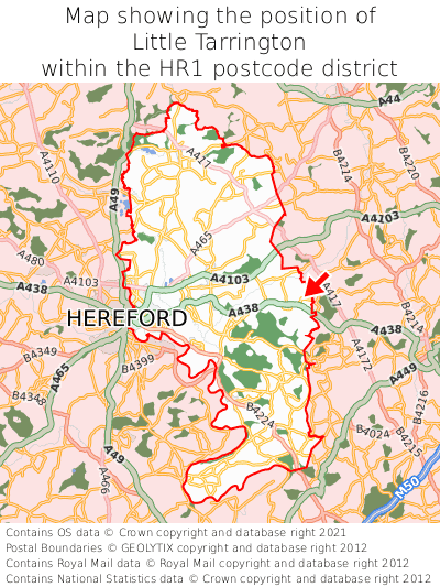 Map showing location of Little Tarrington within HR1