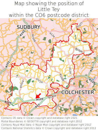 Map showing location of Little Tey within CO6