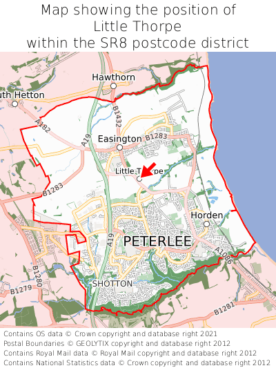 Map showing location of Little Thorpe within SR8