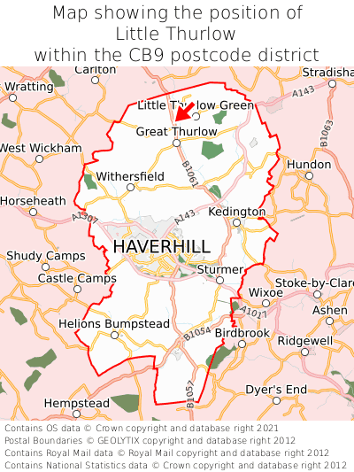 Map showing location of Little Thurlow within CB9