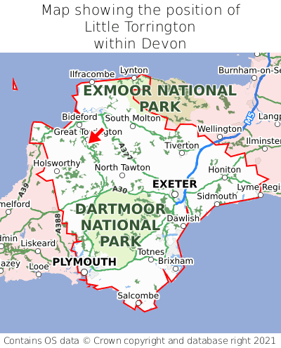 Map showing location of Little Torrington within Devon