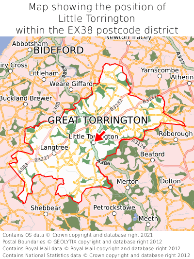 Map showing location of Little Torrington within EX38
