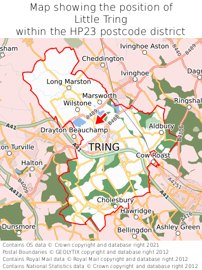 Map showing location of Little Tring within HP23