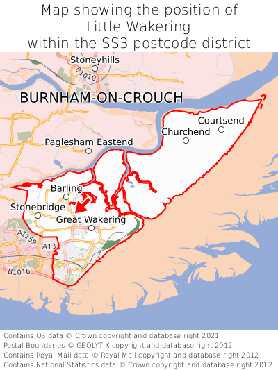 Map showing location of Little Wakering within SS3