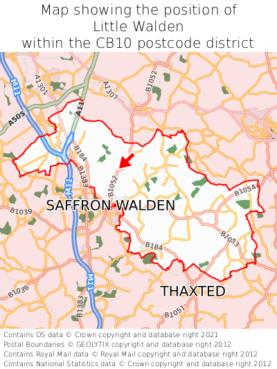 Map showing location of Little Walden within CB10