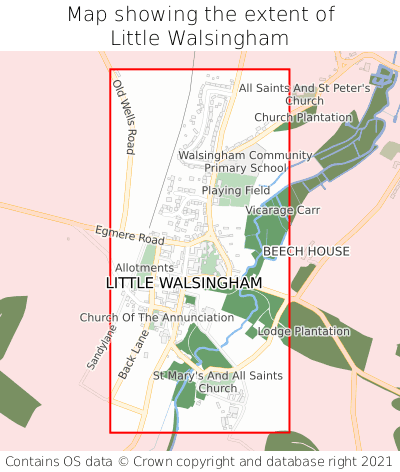 Map showing extent of Little Walsingham as bounding box
