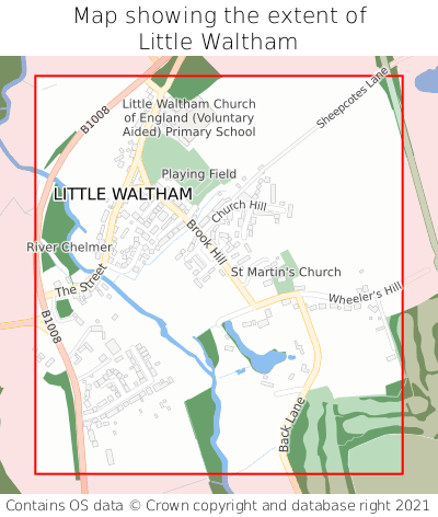 Map showing extent of Little Waltham as bounding box