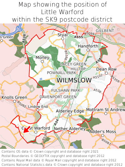 Map showing location of Little Warford within SK9