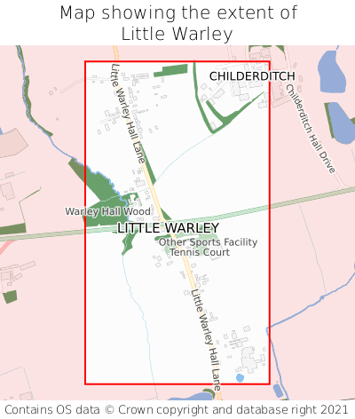 Map showing extent of Little Warley as bounding box