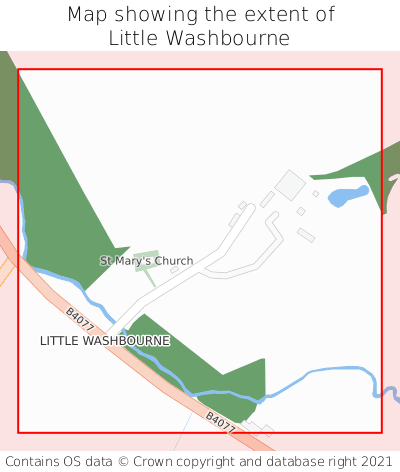 Map showing extent of Little Washbourne as bounding box