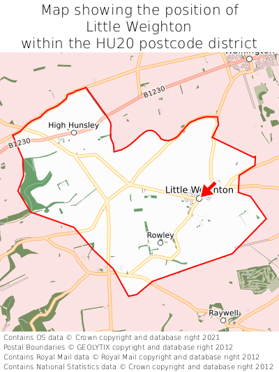 Map showing location of Little Weighton within HU20