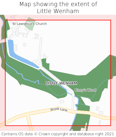 Map showing extent of Little Wenham as bounding box
