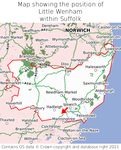 Map showing location of Little Wenham within Suffolk