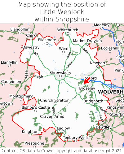 Map showing location of Little Wenlock within Shropshire