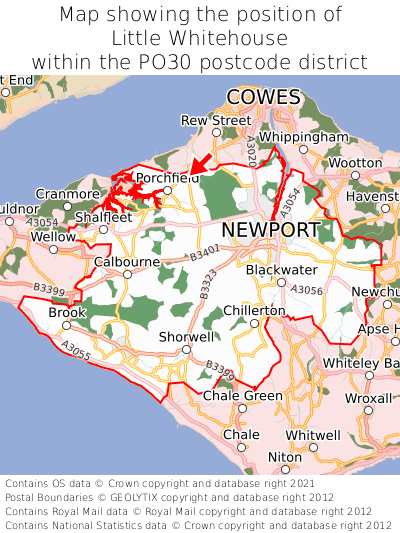 Map showing location of Little Whitehouse within PO30