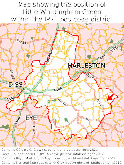 Map showing location of Little Whittingham Green within IP21