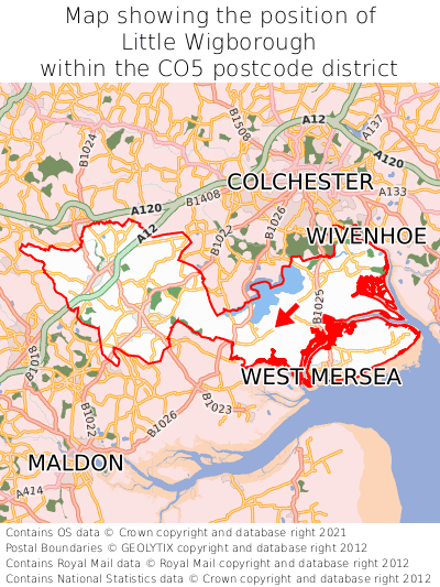 Map showing location of Little Wigborough within CO5