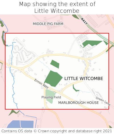 Map showing extent of Little Witcombe as bounding box