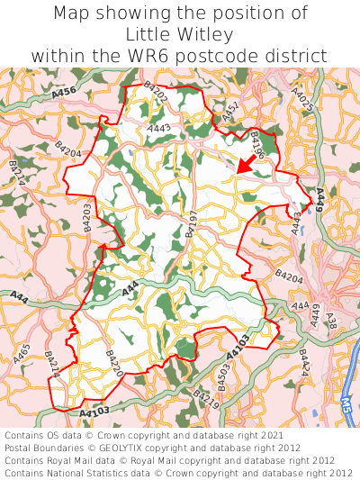 Map showing location of Little Witley within WR6