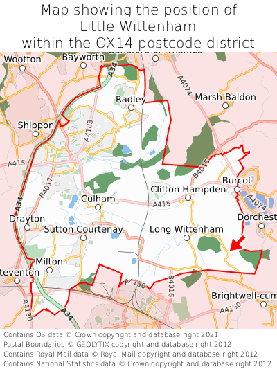 Map showing location of Little Wittenham within OX14