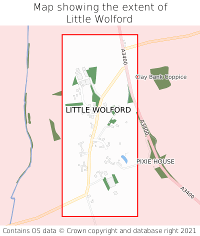 Map showing extent of Little Wolford as bounding box