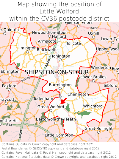 Map showing location of Little Wolford within CV36