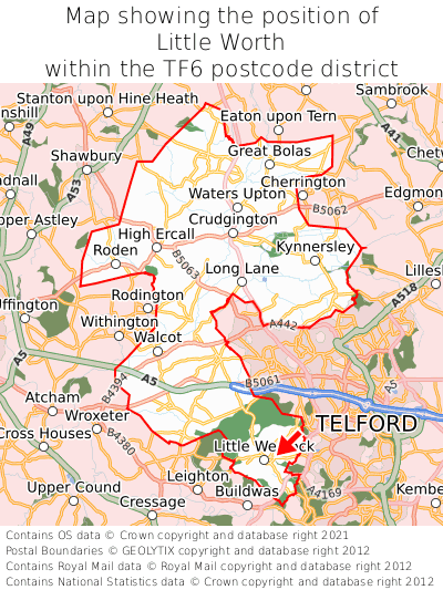 Map showing location of Little Worth within TF6