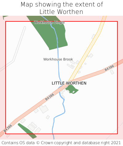 Map showing extent of Little Worthen as bounding box